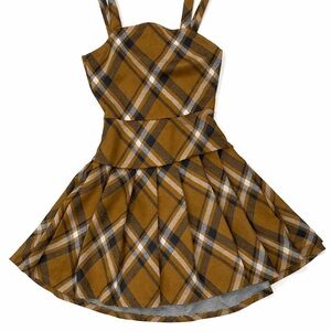 Stylish Plaid Women’s Dress in Brown and Black